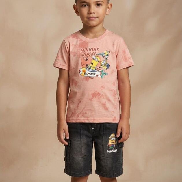 Soft Tie&die Cotton Jersey Shirt with Soft Denim Short