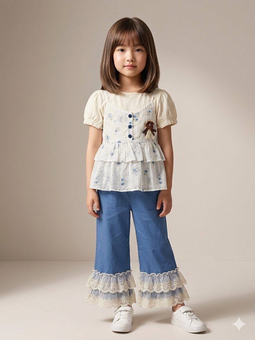 Lawn Chicken Frok with Cotton Trouser - Image 3
