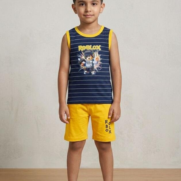 Stripe Imported Fabric Sando with Same Fabric Shorts