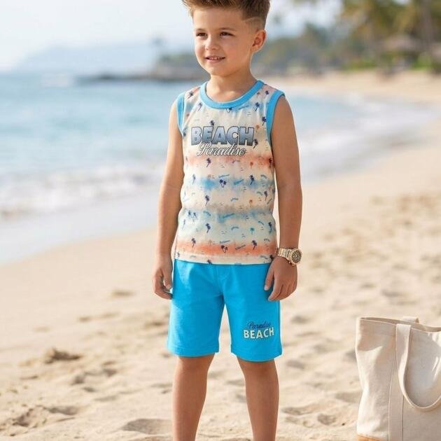 Stripe Imported Fabric Sando with Same Fabric Shorts