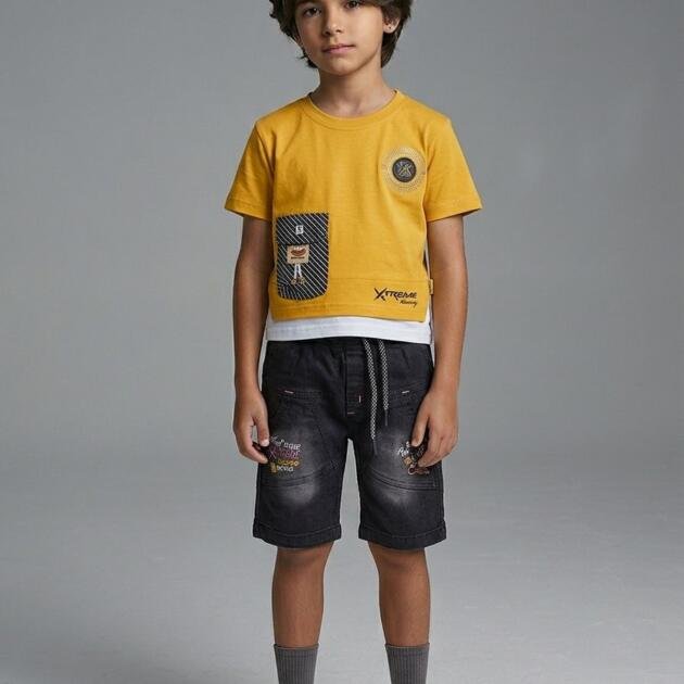 Soft Cotton Jersey with Denim Shorts