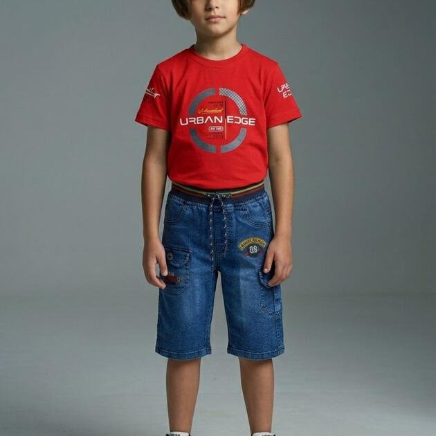 Imported Cotton Jersey with Soft Cargo Style Denim Shorts