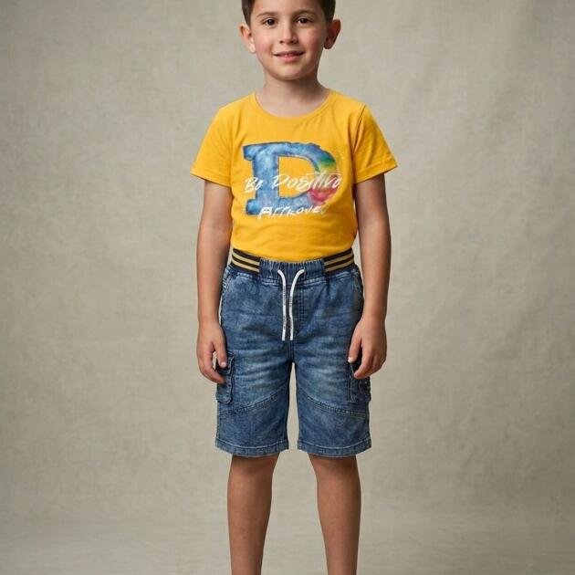 Imported Malai Fabric T-Shirt with Soft Denim Shorts