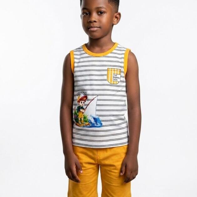 Stripe Imported Fabric Sando with Same Fabric Shorts